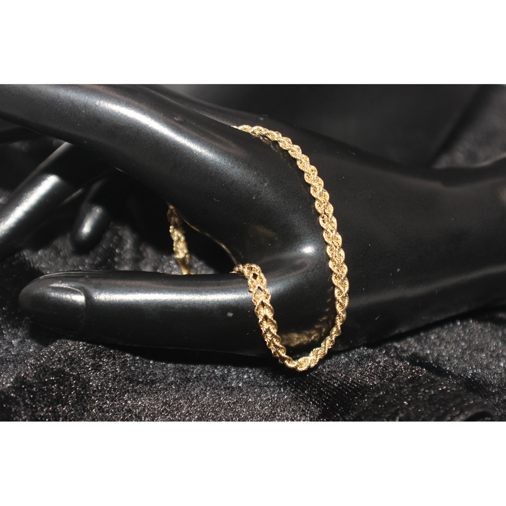 14K Yellow Gold Rope Chain Bracelet 7 Inch 2.22g Peru Hallmarked Lobster Clasp